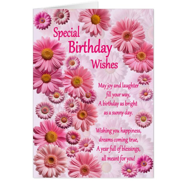 Deseos Especiales De Cumpleaños Daisies Rosa (Frente)