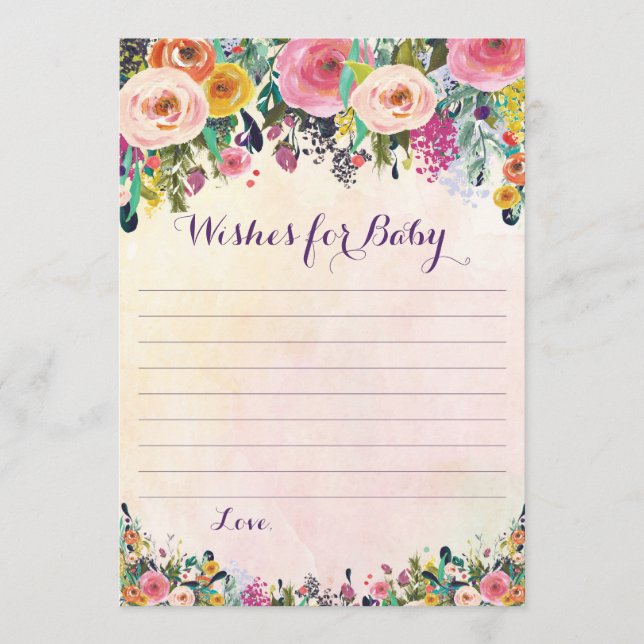 Deseos Florales De Tarjetas De Consejos Para Bebés (Anverso)