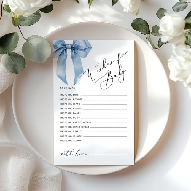 Deseos para bebé Blue Bow Tarjeta de ducha para be (Subido por el creador)