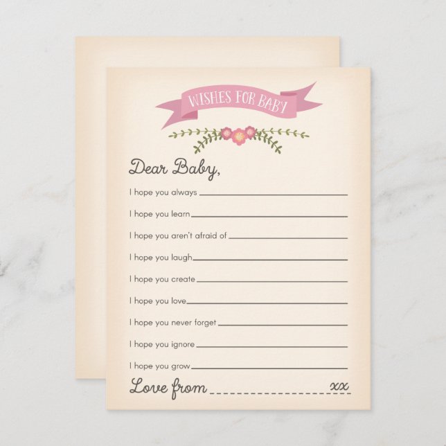 Deseos para el bebé - Tarjeta de juego Baby Shower (Anverso / Reverso)