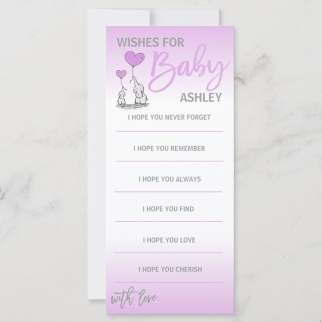 Deseos para el elefante morado de Baby Shower Lave (Anverso)