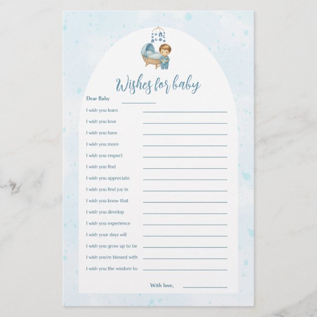 Deseos para la tarjeta de Baby Shower azul baby Cu (Anverso)