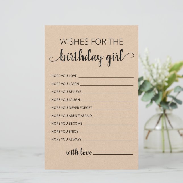 Deseos para la tarjeta de cumpleaños de la niña (Anverso de pie)
