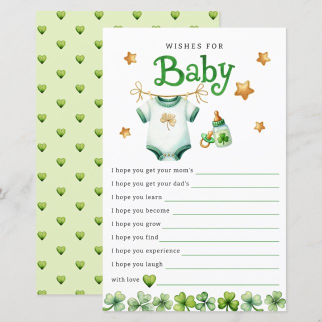Deseos para la tarjeta de juego Baby Irish Baby Sh (Anverso / Reverso)