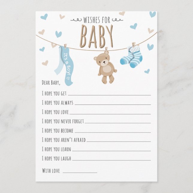 Deseos para la tarjeta de juego Baby Teddy Bear Bl (Anverso)