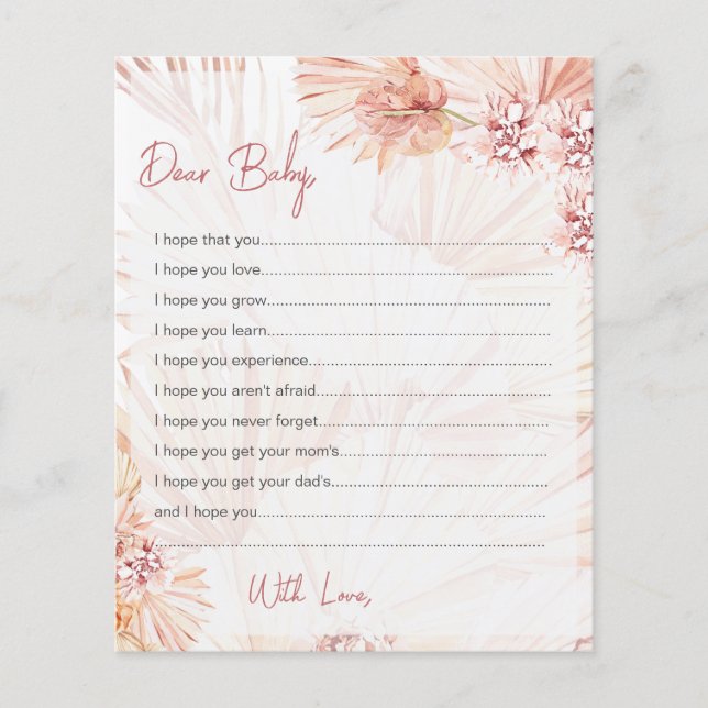 Deseos para las tarjetas para bebés Boho Rubor Sho (Anverso)