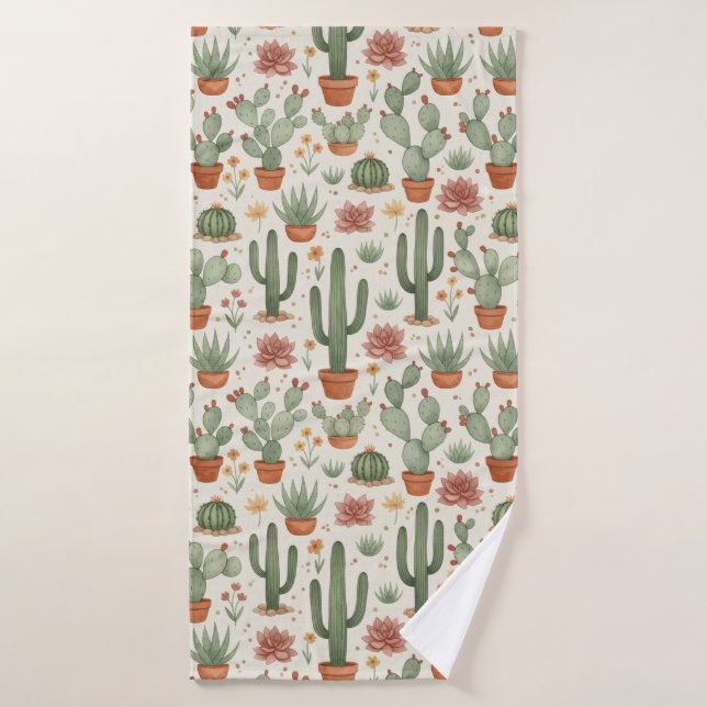 Desert Cacti Succulent Seamless Pattern (Toalla de baño)