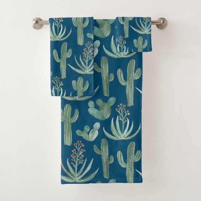 Desert Cactus Succulent Watercolor Pattern Blue (In situ)