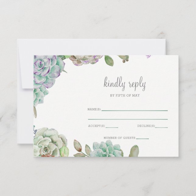 Desert Cactus Succulents Wedding rsvp (Anverso)