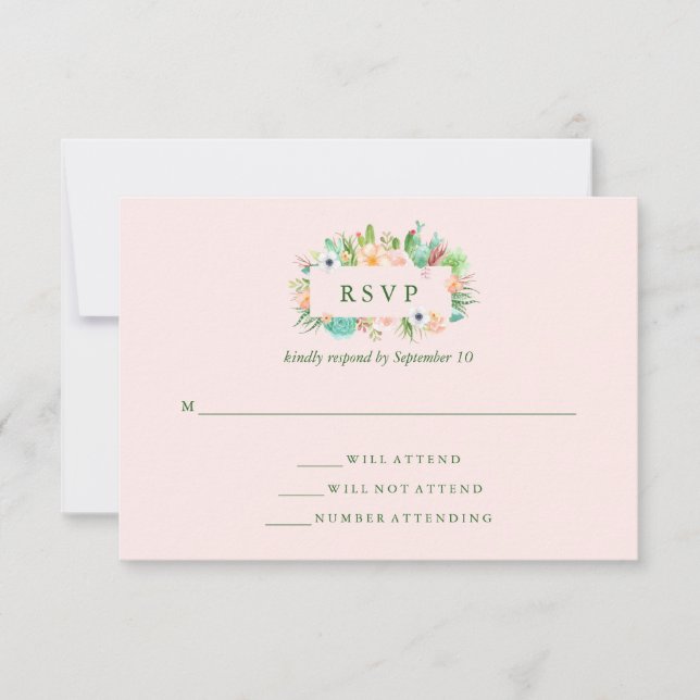 Desert Pink Succulum Wedding RSVP (Anverso)