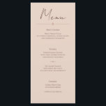Desert Rose – Minimalist Wedding Menu Card<br><div class="desc">This elegant minimalist wedding menu card features refined typography and a soft blush background for a timeless and sophisticated reception table setting. The clean layout highlights each course while maintaining a modern and understated design that complements contemporary wedding stationery suites. Perfect for romantic, neutral, desert, or minimalist weddings, this reception...</div>