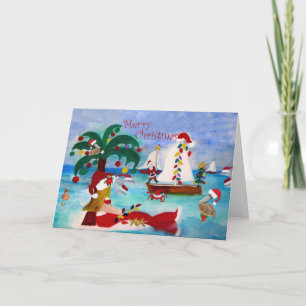 Desfile de Navidades costeros en barco tarjetas de