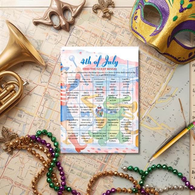 Desfile patriótico 4 de julio Tarjeta de juego de  (Patriotic Parade 4th of July Bingo game card)