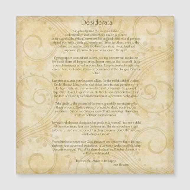 Desiderata de Max Ehrmann Magnet (Anverso)