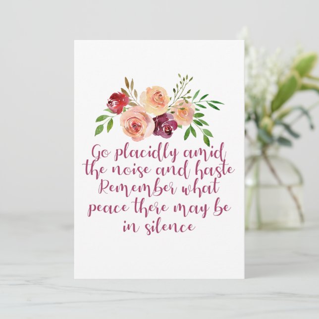 Desiderata Poem Pacific Quote Serene Floral Card (Anverso de pie)