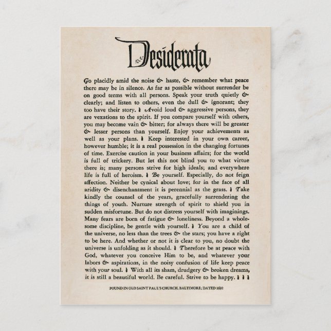 Desiderátums del vintage - postal (Anverso)