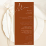 Desierto caprichoso | Menú de cena de Terracotta B<br><div class="desc">Este maravilloso desierto | el menú de la cena boda de terracota es perfecto para su sencillo boda rústico de tonos beige y terracota. La paleta de colores neutros de la tierra boho es vintage en el suroeste con un toque retro moderno. El guión es una delicada caligrafía escrita a...</div>