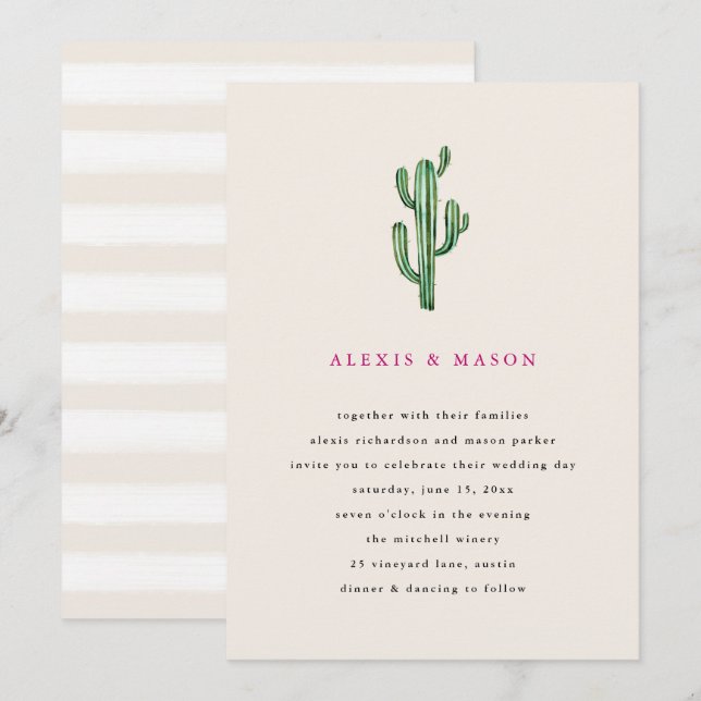 Desierto neutral | Invitación a Cactus Wedding (Anverso / Reverso)