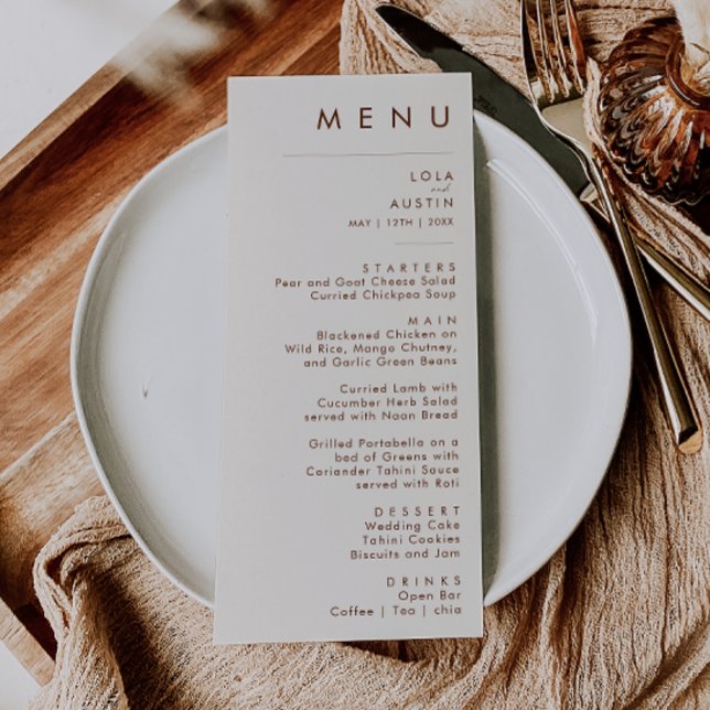 Desierto simple | Menú de cena Boda blanco natural (Subido por el creador)