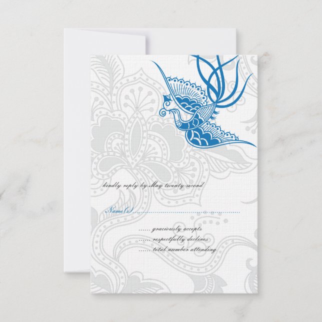 Deslumbrante tarjeta RSVP para aves azules y bodas (Anverso)
