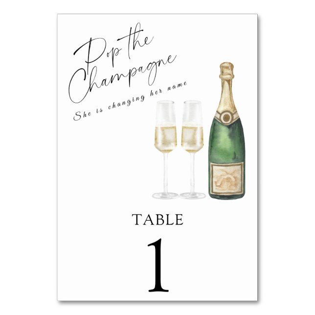 Despedida de soltera con champán - número de mesa  (Anverso)