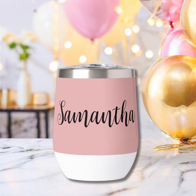 Despedida de soltera con monograma de escritura ro (Pink Black Monogrammed Name Bachelorette party Bridesmaid gift thermal wine tumbler)