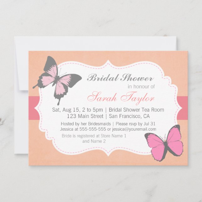 Despedida de soltera, invitación de mariposas rosa (Anverso)