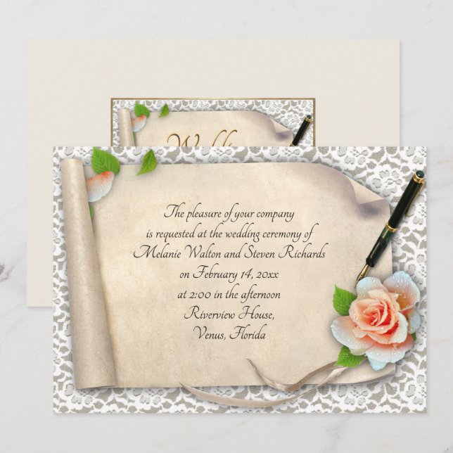 Desplazamiento de invitación a la boda elegante (Anverso / Reverso)