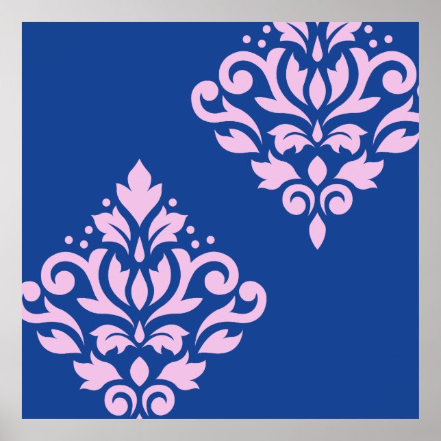 Desplazar el arte de Damask I rosado en azul (Frente)
