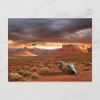 Desplome del UFO en desierto con la postal