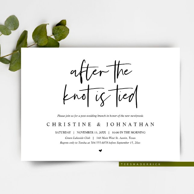 Después de atarse el nudo, Invitación de brunch po (After the knot is tied, Post Wedding Brunch, Dinner Party Dancing, Elopement Invitation Card)