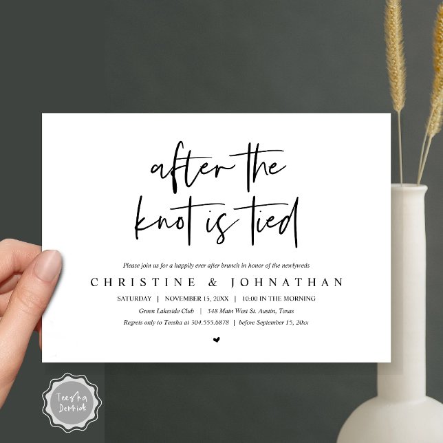 Después de atarse el nudo, Invitación de brunch po (After the knot tied, Modern Post wedding Brunch Lunch Dinner Invitation Card, PDF, Black and White)