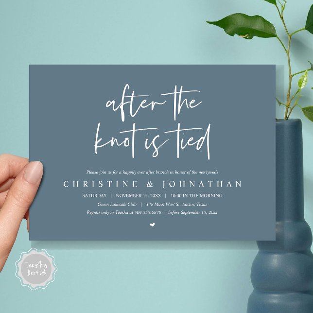 Después de atarse el nudo, Invitación de brunch po (After the knot tied, Modern Post wedding Brunch Lunch Dinner Invitation Card, PDF, Dark Dusty Blue)