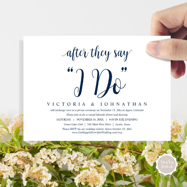 Después de que digan Sí, Invitación para Cena de E (After They Say I DO, Wedding Elopement Dinner, Brunch, Lunch Invitation Card, PDF, Navy Blue)