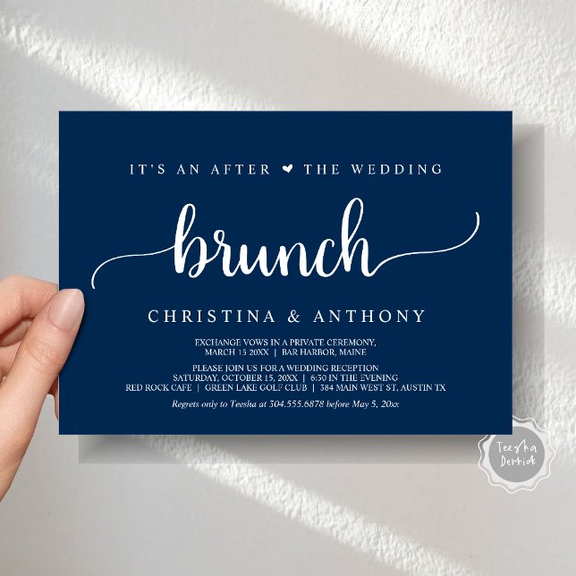 Después Del Brunch Boda, La Invitación Rústica A L (After The Wedding Brunch, Elopement Invitation Card, Rustic Script in Navy Blue.)