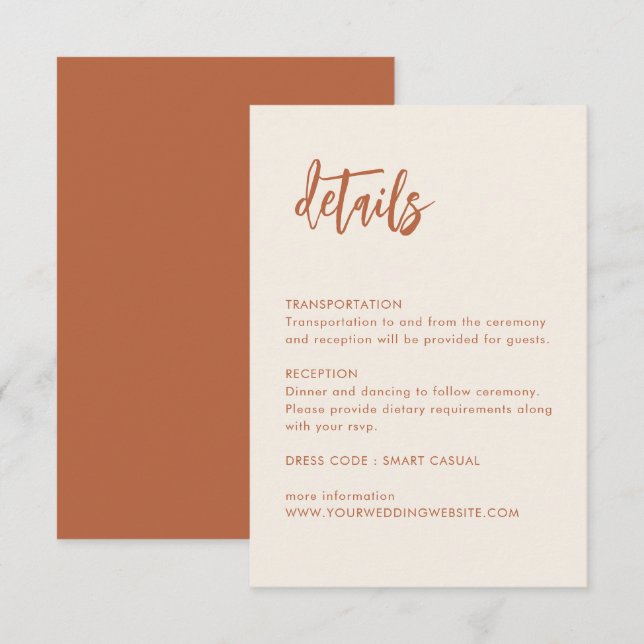 Dessert Boho Rust Boda Detalles Tarjeta de Alojami (Anverso / Reverso)