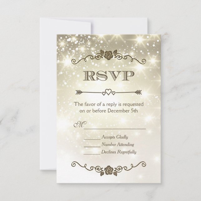 Destellos de purpurina dorada RSVP de boda (Anverso)