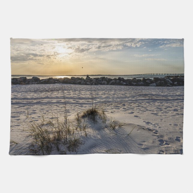 Destin Beach Florida Jetty Sunset Kitchen Toalla (Horizontal)