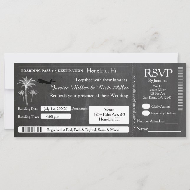Destino de Boda de Tiza Invitación de Entrada RSVP (Anverso)