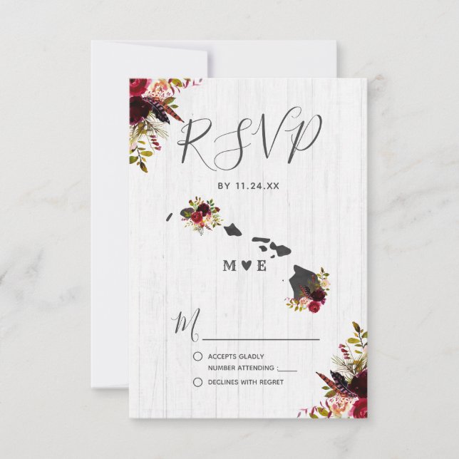 Destino de Hawái Boda Rústica RSVP (Anverso)