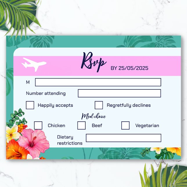 Destino de la invitación a matrimonio de tarjeta d (Boarding Pass Destination Wedding RSVP)