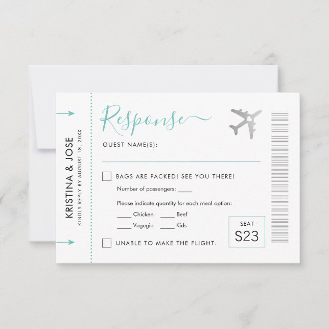 Destino del billete de avión plateado para tarjeta (Anverso)