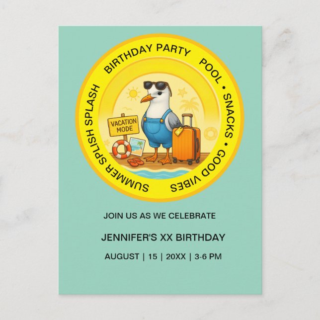 destino divertido y soleado invitación de playa co (Anverso)