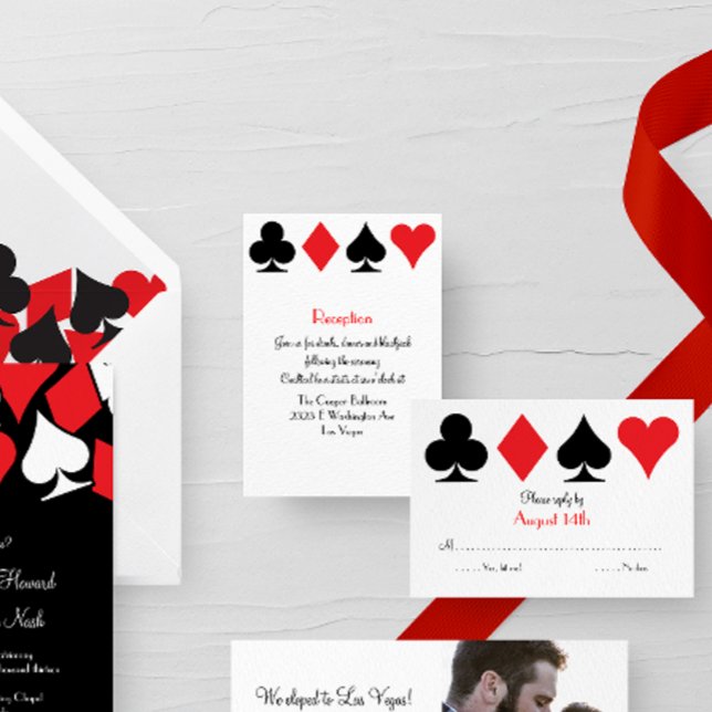 Destino La Recepción De Bodas De Las Vegas Informa (red and black card suits Las Vegas wedding suite reception card)