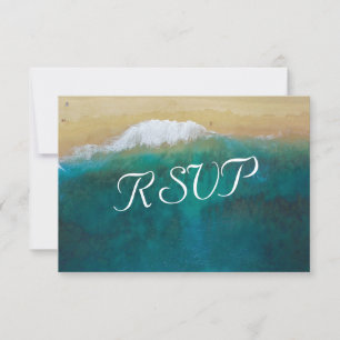 Destino RSVP de bodas de playa de época tropical