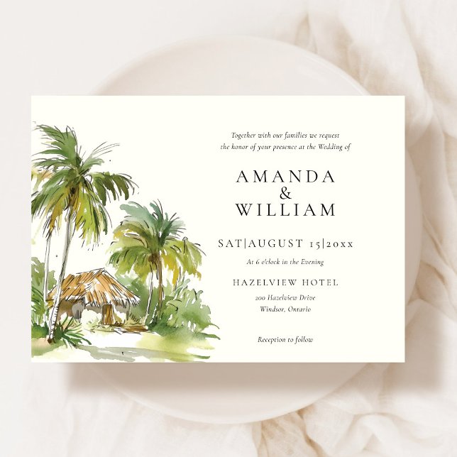 Destino Tropical Elegante Invitación a la Boda (Subido por el creador)