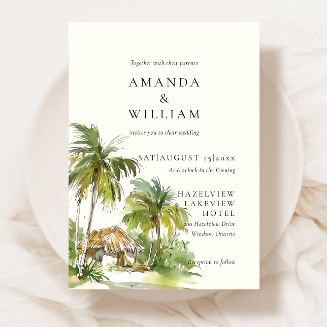 Destino Tropical Elegante Invitación a la Boda (Subido por el creador)