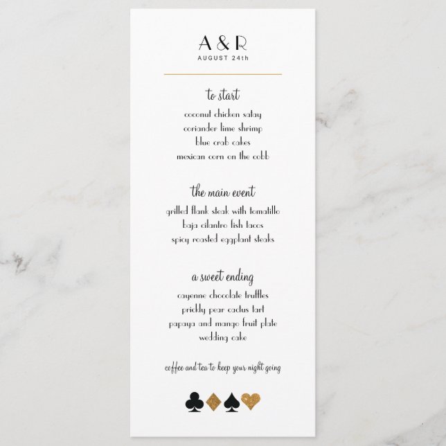 Destiny Las Vegas Boda Menu Faux Gold Purpurina (Anverso)