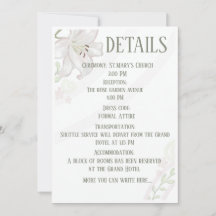 Detalles de Boda de Lirio Blanco Elegante Tarjeta