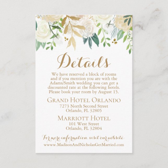 Detalles de Boda de Tarjetas de Inserción de Flore (Anverso)